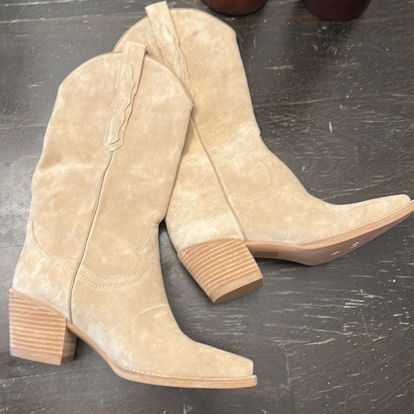 NEW Jeffrey Campbell Free People Floured Western Suede Heel Boots women sz 7 - Picture 3 of 8